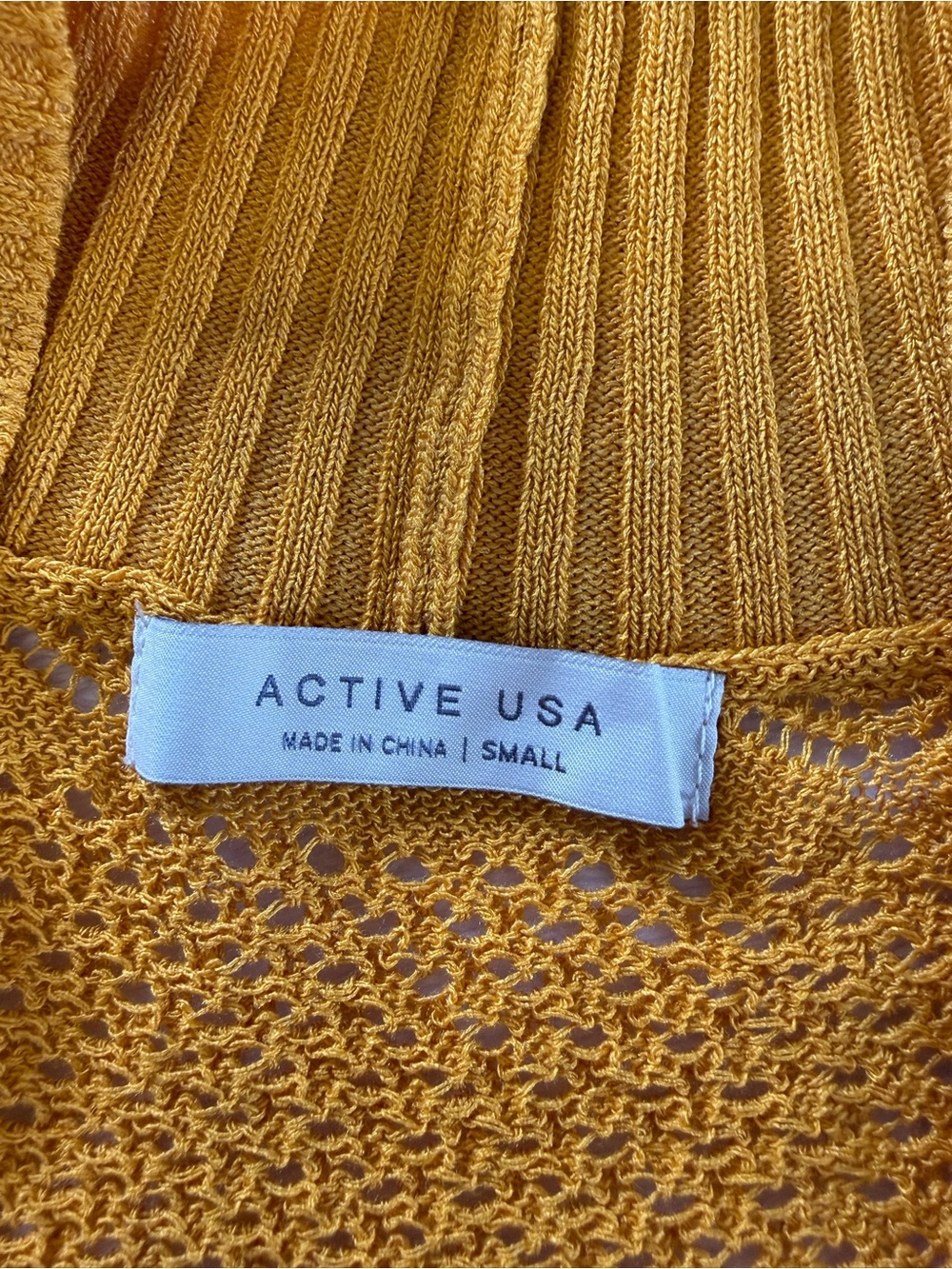 Active USA Women's Mustard Open-Knit Pullover